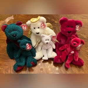 Lot of 6 Ty Beanie Babies and matching Buddies bears Christmas Valentine’s